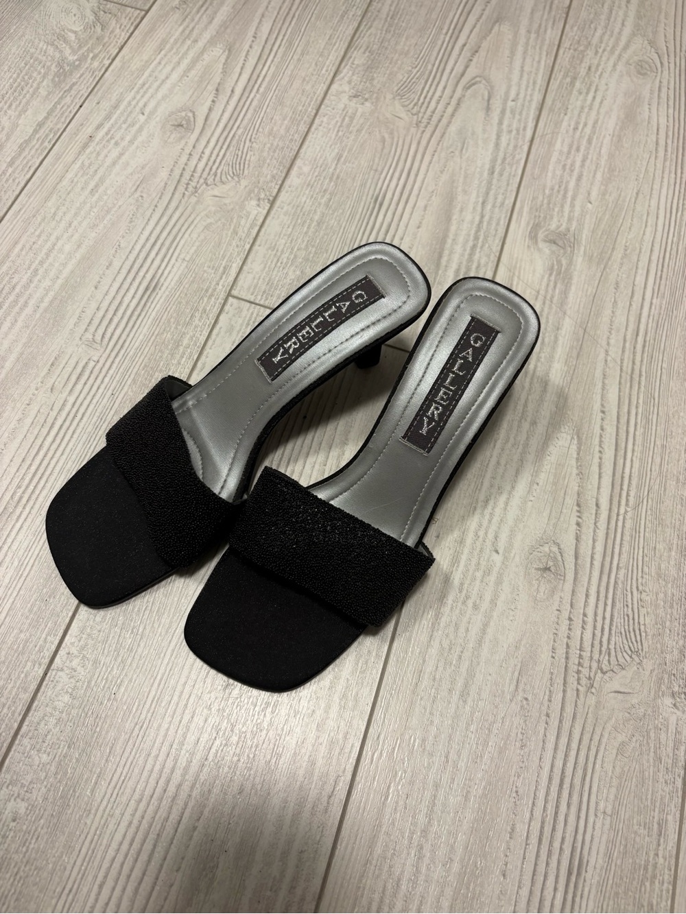 Gallery Black Slip-On Kitten Heel Mules